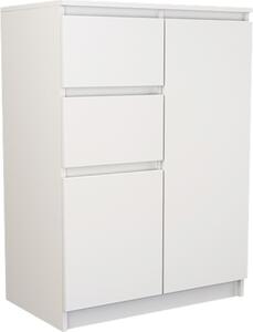 Komoda se 2 zásuvkami a 2 dvíky 70x97x40 cm (/v/d) úzká v bílé barv, píborník víceúelová skí Skí do lonice