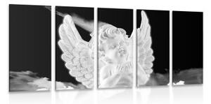 5-dílný obraz černobílý pečlivý andílek na nebi - 100x50 cm