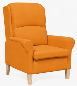 Relaxační křeslo, odpočinkové, ušák, dřevo/textil, 101x95x75 cm, přírodní/oranžovožlutá, Dekorino KR20260042