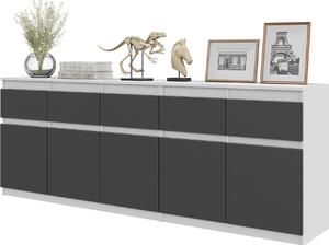 NOAH - Komoda s 5 zásuvkami a 5 dvíky - Komoda do lonice s úloným prostorem - bílá matná / antracitová V75cm 200cm H35cm