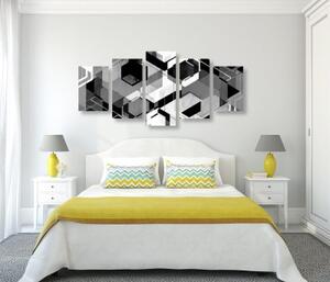 5-dílný obraz abstraktní geometrie v černobílém provedení - 100x50 cm