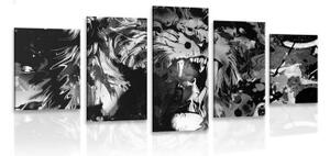 5-dílný obraz lví hlava v černobílém provedení - 100x50 cm