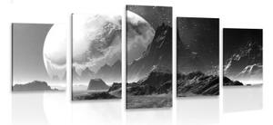 5-dílný obraz fantasy krajina v černobílém provedení - 100x50 cm