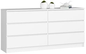 Bílá komoda 160 cm iroká se 6 zásuvkami, do lonice a obývacího pokoje, univerzální do pedsín a dtského pokoje