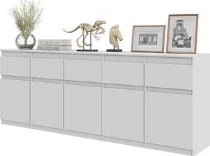 NOAH - Komoda s 5 zásuvkami a 5 dvíky - Komoda do lonice Úloná skíka Píborník - bílý mat V75cm 200cm H35cm