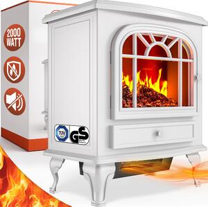 MONZANA® Elektrický krb s LED efektem plamen, teplovzduný ventilátor 2000 W, 2 stupn topení, termostat, krb, ohíva, topení do obývacího pokoje, rozmry 60 x 50 x 30 cm, bílá