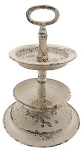 Krémový vintage kovový etažér s patinou - Ø 22*34 cm - Clayre & Eef