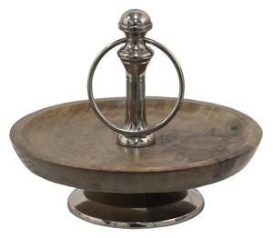 Dreveno-kovový servírovací 1-poschodový etažér Woodd - Ø21*17 cm - Clayre & Eef