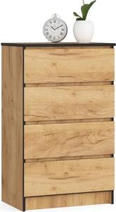 Komoda se 4 zásuvkami 60 cm, barva: dub Craft, V: 99 cm, : 60 cm, H: 40 cm. Skí do obývacího pokoje, kanceláe, lonice
