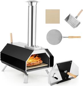 KOMFOTTEU venkovní pec na pizzu, penosná pec na dřevo s kamenem na pizzu, lopatkou na pizzu, teplomrem a sklopnými noikami, pec na pizzu, nerezová, pec na pizzu, na grilování, kempování
