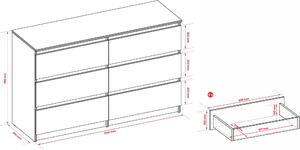 Komoda 6 120cm - se 6 zásuvkami v barv dub Sonoma / rzné barvy a velikosti
