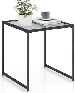 Tvercový noní stolek 43 x 43 cm, minimalistický noní stolek s deskou z tvrzeného skla a robustním kovovým rámem, rozkládací stolek, erný
