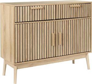 HowHomely | Komoda - Píborník - 100 x 35 x 80 cm - Béová - Píborník - Lamelové elo - s dvíky a zásuvkami