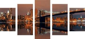 5-dílný obraz odraz Manhattanu ve vodě - 100x50 cm