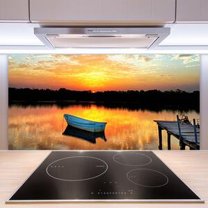 Skleněné obklady do kuchyně Loďka Most Jezero Krajina 125x50 cm