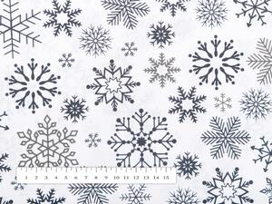 Vánoční bavlněná látka/plátno Sandra SA-182 Černé a šedé vločky na bílém - šířka 160 cm