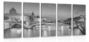 5-dílný obraz oslňující panorama Paříže v černobílém provedení - 100x50 cm