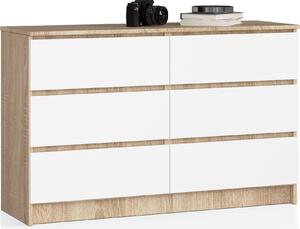 Komoda o íce 120 cm se 6 zásuvkami, do lonice a obývacího pokoje, univerzální do pedsín a dtského pokoje v barv sonoma / bílá