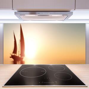 Skleněné obklady do kuchyně Loďka Moře Slunce Krajina 125x50 cm