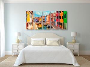 5-dílný obraz pastelové domečky v městečku - 100x50 cm