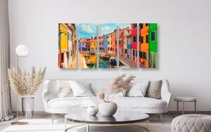 5-dílný obraz pastelové domečky v městečku - 100x50 cm