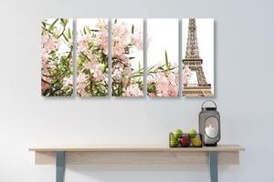 5-dílný obraz Eiffelova věž a růžové květy - 100x50 cm
