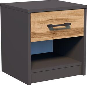 Komoda s 1 zásuvkou Noní stolek úzký s matným povrchem 39 cm iroké zaoblené hrany a prostorný úloný prostor dub grafitový