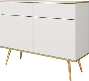 Komoda Banff KSZ107 - bílá - zlaté nohy - 2 zásuvky - íka 107 cm, výka 85 cm, hloubka 39 cm