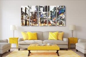 5-dílný obraz abstraktní panoráma města - 100x50 cm