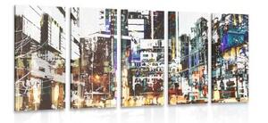 5-dílný obraz abstraktní panoráma města - 100x50 cm
