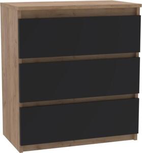 Komoda - 3 zásuvky - 70 cm - Dub Craft Gold - erná - Moderní píborník - Vysoká kvalita