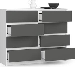 BDW, komoda s 8 zásuvkami, 120x99x40 cm, spousta úloného prostoru, bílá - edá