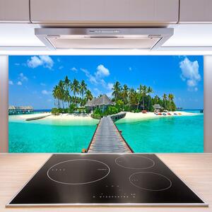 Skleněné obklady do kuchyně Tropická Pláž Palmy 140x70 cm
