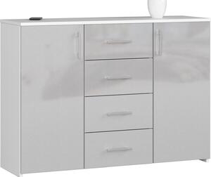 BDW Komoda s vysokým leskem, 4 zásuvky, 2 dvíka, 110x80 cm, bílo-edá
