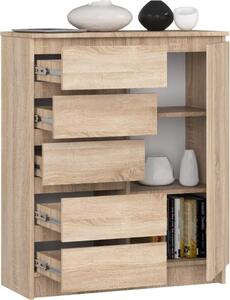 BDW - Komoda 5 zásuvek, obývací pokoj, pedsí 80x97x35, dub Sonoma