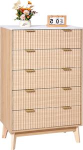 VEVOR komoda s 5 drákovanými zásuvkami, devná komoda s posuvem a ochranou proti peklopení, moderní minimalistický retro organizér zásuvek do obývacího pokoje lonice pedsín (svtlé dřevo)
