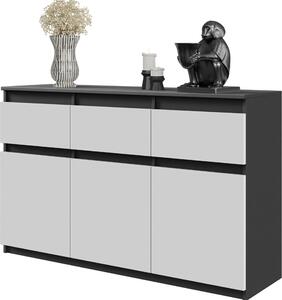 FURNICA - NOAH - Komoda / píborník se 3 zásuvkami a 3 dvíky - antracitov edá / bílá matná V75cm 120cm H35cm
