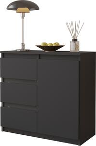 FURNICA - MIKEL - Komoda se 3 zásuvkami a 1 dvíky - antracitov edá V75cm 80cm H35cm
