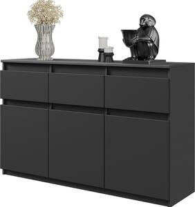 FURNICA - NOAH - Komoda se 3 zásuvkami a 3 dvíky - antracitov edá V75cm 120cm H35cm