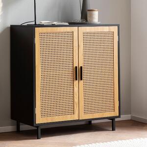 FineBuy Píborník 80x86,5x40 cm Komoda erná s vídeským proutím Vysoká komoda Nadasová podlahová skí Obývací pokoj se 2 dvemi Píborník ratan