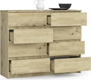 BDW, komoda s 8 zásuvkami, 120x99x40 cm, spousta úloného prostoru, dub Artisan
