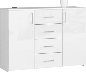BDW Komoda s vysokým leskem, 4 zásuvky, 2 dvíka, 110x80 cm, bílá
