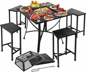 Happyment BBQ stl - 2v1 - zahradní stl a gril - ko na ohe nebo kbelík na led - venkovní stl