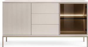 Moderní iroká komoda s ebrovaným elem, 154 x 83 x 39 cm, barva kamír/zlato