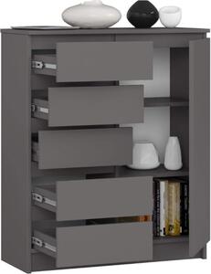 BDW - Komoda 5 zásuvek, obývací pokoj, pedsí 80x97x35, edá barva