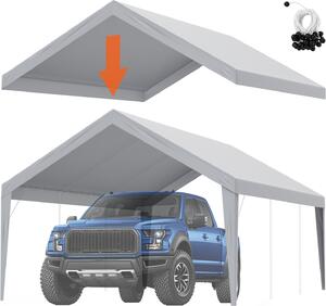 VEVOR garáový stan, 3,9 x 6,1 m, garáový stení stan, krycí plachta, nepromokavá a chránná proti UV záení, snadná instalace pomocí napínacích popruh, edý (pouze stení kryt, rám není souástí dodávky)