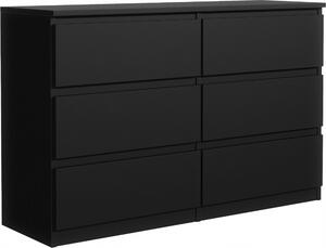 Komoda 6 120 cm - se 6 zásuvkami v matné erné barv / rzné barvy a velikosti