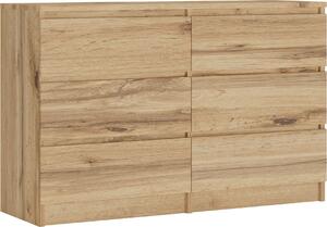 Komoda 6 zásuvek, barva: dub Wotan, 120 cm x 39 cm x 78 cm