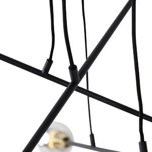 Závěsná lampa černá s mosazí a kouřovým sklem 6 světel - Vidro