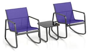 KOMFOTTEU 3 KS. Balkonový set, bistro set se 2 houpacími kesly a stolem, zahradní sedací souprava z textilie Textilene, zahradní nábytek na terasu a balkon (modrý)